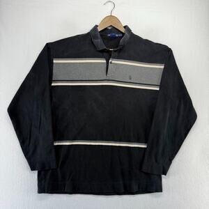 Vintage Nautica Polo Shirt Men's XL Black Gray Colorblock Rugby Preppy 90s Faded